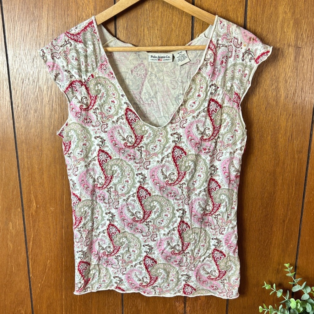 Vintage Polo Jeans Co Ralph Lauren Womens M Paisley Top Cottagecore Boho Girly